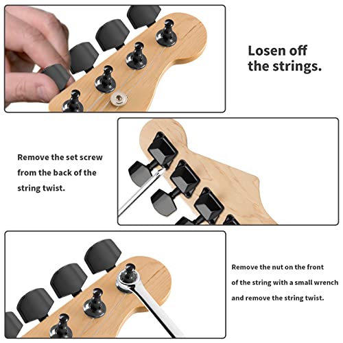 Jiozermi Black Semi-closed Guitar Tuners Pegs, 3L+3R String Tuning Pegs Keys Machine Heads Set Guitar Replacement Parts for Acoustic or Electric Guitar - Thumbnail 6