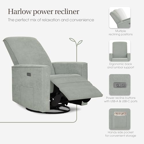 Image of Evolur Harlow Upholstered Power Glider Recliner with USB Charging - Rocking & 275 Swivel with Smooth Glide - Greenguard Gold & FSC Certified - Modern Nursery and Living Room Chair in Sage