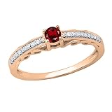 DazzlingRock Collection Anillo de boda atemporal de 3,4 mm de granate redondo y diamante blanco solitario con, para ella, oro rosa de 18 quilates, talla 7,5