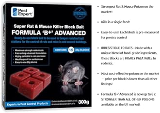 Pest Expert Advanced Rat & Mouse Poisoning Bait Blocks (1.2kg) Strongest Super Strength Rat Poison, Fast-Acting Single Feed Rodent Killer (4 x 300g - 60 Bait Blocks)