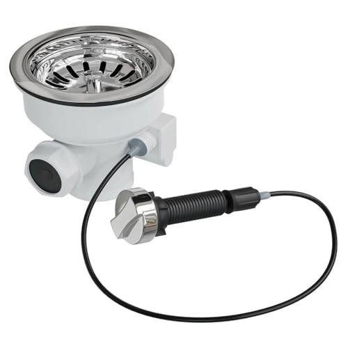 AQUADE Siebkorbventil 114mm Ø Siebkorb für Spüle, Siebkorbventil Verschließbar mit Bowdenzug, Siebkorb Excenterventil 114 mm Spülbecken Set