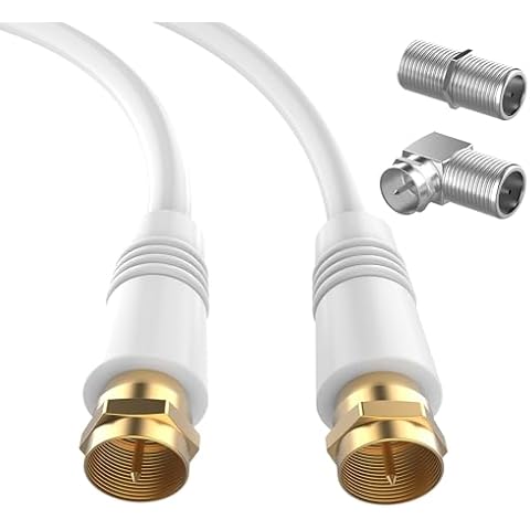 50FT RG6 Coaxial Cable, TV Coax Cable Cord Extender, Gold Plated Connectors, RG6 Compatible for Cable Modems, Cable Box, Digital Router, With F Connector and 90 Degree Angled Male to Female Adapter Cover