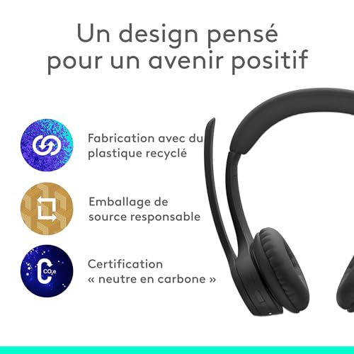 Logitech Zone 300 Casque Bluetooth sans Fil avec Microphone Anti-Parasite, Compatible avec Windows, Mac, Chrome, Linux, iOS, iPadOS, Android - Noir