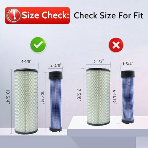 Outer & Inner M131802 & M131803 for Kawasaki John Deere Air Filter Donaldson P821575 & P822858, Kohler 2508301 & 2508304, Scag Grasshopper Gravely Lawn Mower Exmark Lazer Z Parts by DASARYA - Used condition - Image 2
