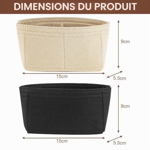 gexuamz 2Pcs Organisateur en Feltre pour Sacs Mini, Compatible avec Longchamp, avec Plusieurs Poches, Poche ouverte sans fermeture éclair, Noir et Beige, 17 x 5 x 8 cm, – vue 2