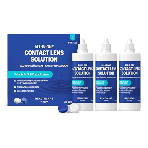 Amazon Basic Care Solution Tout-en-un avec de l'hyaluronate de sodium pour des lentilles de contact souples, 3 x 360ml