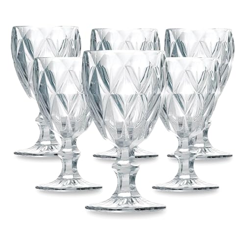 Jogo de 6 Taças de Vidro Transparente 340ml Diamond - Conjunto Elegante para Água, Vinhos e Coquetéi