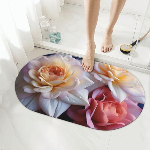 Tapis de bain en pierre de diatomée fleurs 50x80 cm pour douche