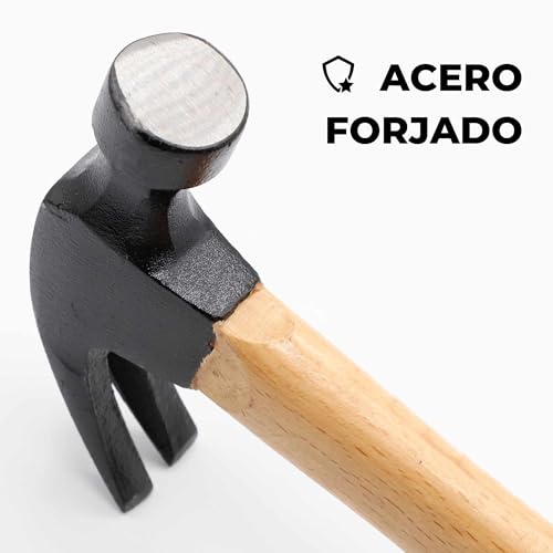 Miniatura 5 de Techzoco Martillo De Carpintero, Martillo De Garra, Martillo De Uña, Apto Para Carpintería, Sacaclavos, Martillo De Mano, Mango De Madera, Longitud 32.5 Cm, 500 Gramos