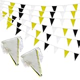 100 Feet Yellow Black & White Pennant Banner Flags String Hanging Yellow Black & White DIY Triangle Bunting Flags,Party Decorations for Grand Opening,Party Events,60 Pcs