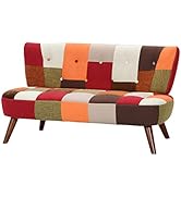 不二貿易 ソファ 2人掛け 幅123×奥行67×高さ68cm パッチワーク オレンジ 2WAY 脚取り外し可能 ローソファ デイジー 34262