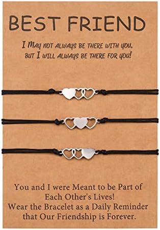 YELUWA Sisters Best Friend Friendship BFF Bestie Heart Matching Long Distance Lovely Charms Bracelets Gift for 2/3/4/5 Teen Girls Women Mother Daughter with Wish Card