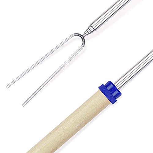COVVY 8 Stücke Marschmallow Röstgabeln Grill Spieße Gabeln BBQ Marshmallow Röster Spieße Set Teleskopspieße Spieße Ausziehbar Edelstahl mit Holzgriff für Kinder 31cm-82cm (Ohne Bambusstäbe)