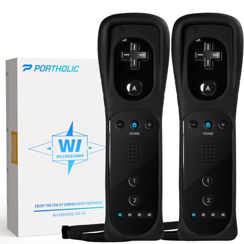 Image of PORTHOLIC Wii Remote Controller, 2 Packs Upgrade Wii Wireless Controller(Black and Black)