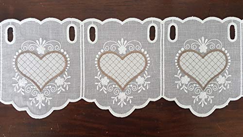 Werterhalt ums Haus Panneaux Scheibengardine Bayrisch Herz weiß/braun, Preis pro Musterbreite à 16 cm (ca. 20 cm) Cover