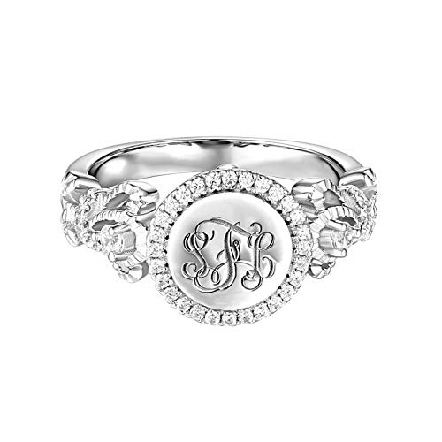 AILIN Custom Classic Round Monogram Ring 925 Sterling Silver Personalized Engraving initials Rings Graduation Christmas Wedding Anniversary Mother’s Day Jewelry Gifts For Women Sister Wife Daughter2