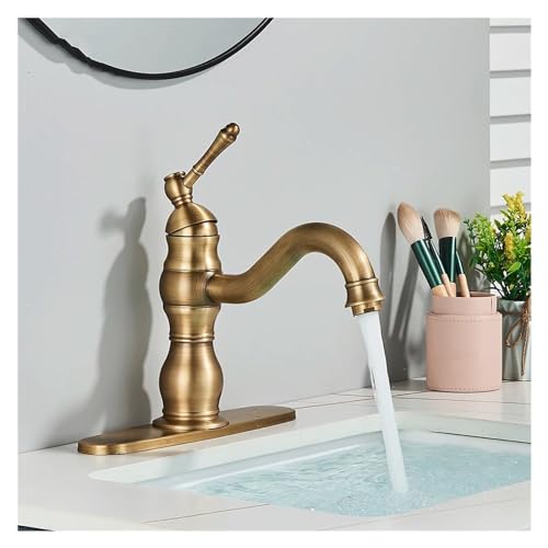 Robinet de lavabo laiton antique mitigeur pivotant doré
