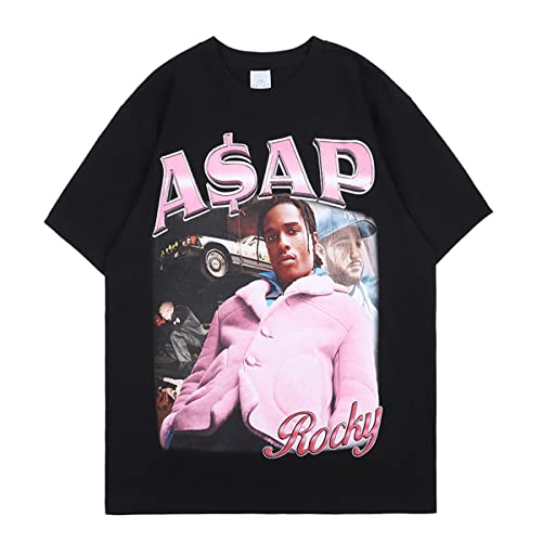 Amazon.com: Men's ASAP Rocky T-Shirt Hip Hop Fun Black Graphic Tee