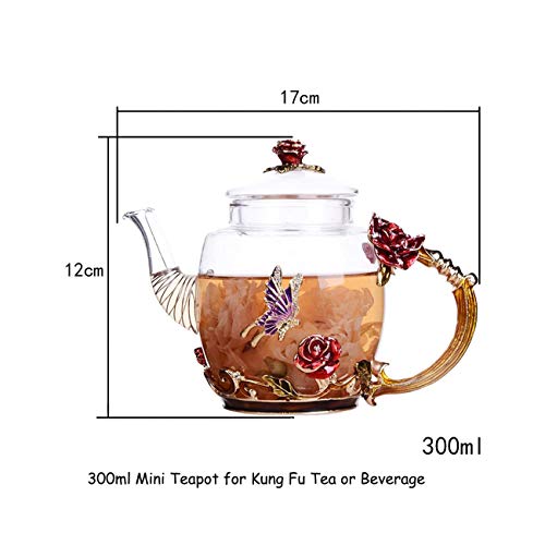 Ybk Tech Creative Flower Glass Teapot Crystal Glass Teapot For Kung Fu Tea, Good Gift For Sister, Mom, Grandma, Teachers (Red Rose) #TOP1