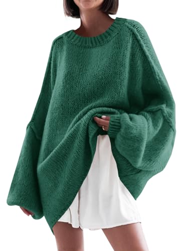 Saodimallsu Womens Oversized Sweater Chunky Crew Neck Long Lantern Sleeve