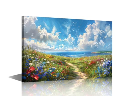 Tableau moderne et peinture de paysage de fleurs sauvages mural