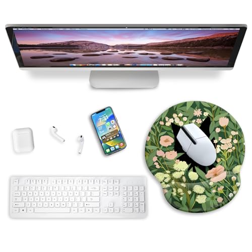Blusabaca Ergonomic Mouse Pad with Wrist Rest, Flower Cat Mouse Pads Wrist Support for Desk, Cute Funny Mousepad for Wireless Mouse Gaming Laptop Work Home Desk Accessories Office Supplies Decor by Blusabaca - Image 2