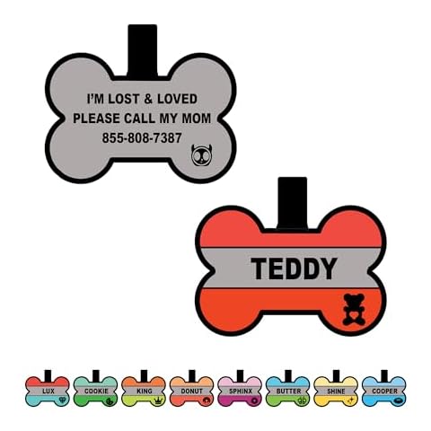 Silent Dog Tag Personalized with 5 Lines of Custom Deep Engraved Durable Soundless Silicone Pet ID Name Tag Bone Design Red Cover