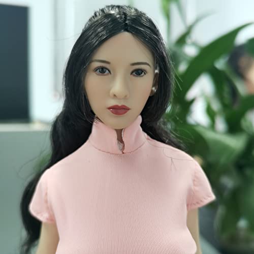 Image of 1 /6 Scale Female Head Sculpt,Asian Girl Planted Hair Head Carved for 12inch Female Action Figure Body Collectible