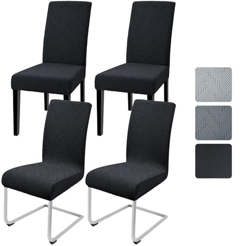 Alishomtll Dining Chair Covers Set of 4 Stretch Chair Slipcovers Jacquard Washable Covers for Swing Chair Removable Spandex Chair Protectors for Dining Room Kitchen Banquet Wedding Party (Black 4psc)
