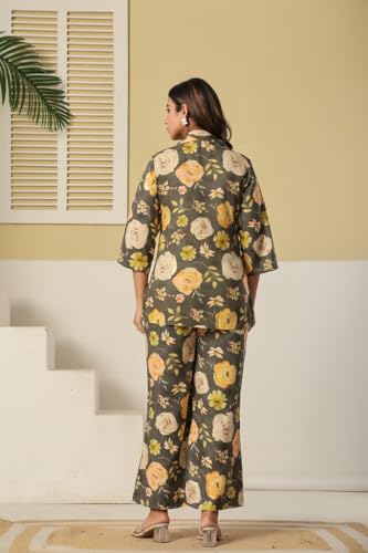 Image of Women's Pure Cotton Printed Night Suit,Top and Relaxed Pajama Set, Stylish Sleepwear