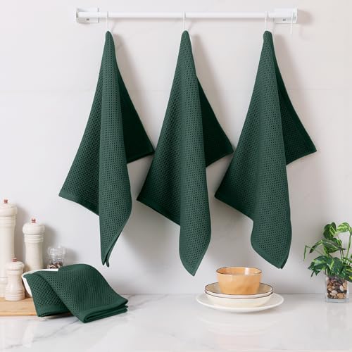 Image of Homaxy 100% Cotton Oversized Waffle Weave Kitchen Dish Towels, Ultra Soft Absorbent Quick Drying Cleaning Towel, 20 x 28 Inches, 6-Pack, Blackish Green