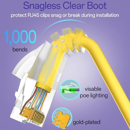 Image of Cat6a Patch Cables 3ft (24 Pack) Slim, Cat6 Ethernet Patch Cable Pure Copper, Flexible Cat 6 Patch Cable 550MHZ 10G, Space-Saving Cat 6A Network Cables for Patch Panel, Yellow