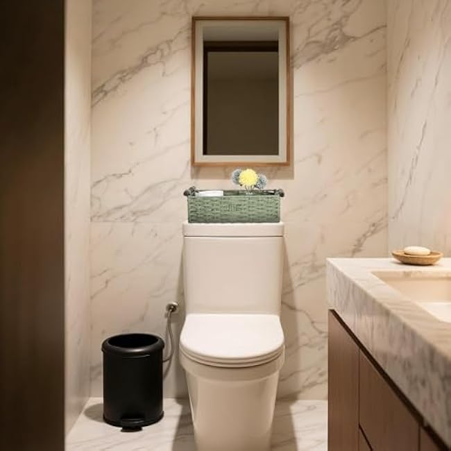 2 Pcs Toilet Paper Baskets for Organizing, Boho Decor Wicker Baskets Paper Rope Storage Handmade Foldable Large Storage Organizer Bins for Countertop Home Bedroom Livingroom Decor