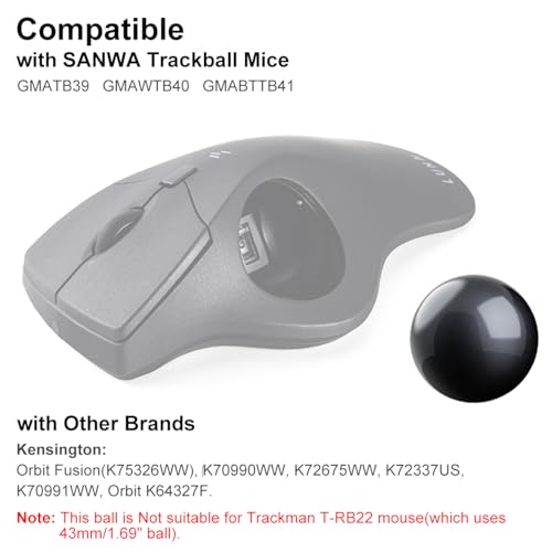 Image of SANWA 40mm /1.57in Trackball, Replacement Ball GMATB39, GMAWTB40, GMABTTB41, Kensington Orbit Fusion, and Other Compatible Trackball Mice, Glossy Black