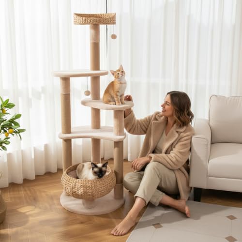 Árbol para Gatos Moderno Tangkula 65 Pulgadas con Rascadores y Cama miniatura 2