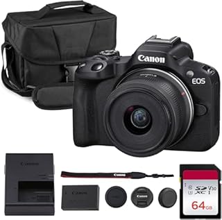 Canon EOS R50 Mirrorless Camera Kit – APS-C RF Camera with 18-45mm Lens, 4K Video, Dual Pixel AF II & Vari-Angle Touchscreen (5811C012) + Shoulder Bag + 64GB Memory Card