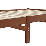 Merax Holzbett 90x200cm, Einzelbett mit Zwei Schubladen auf Rollen, Flachbetten mit Stabile Lattenroste, Ohne Kopfteil, Kinderbett Futonbett Bettrahmen für Erwachsene Teenager, Kiefer+MDF, Rotbraun