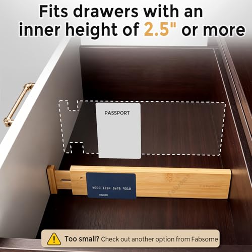 Fabsome Drawer Divider 6 Pack, Bamboo Kitchen Dividers Organizers Adjustable 17''-22'', Wooden Dresser Separators for Nursery Organization Clothes Socks Underwear Baby Clothing, with Soft Foam Ends by Fabsome - Image 4