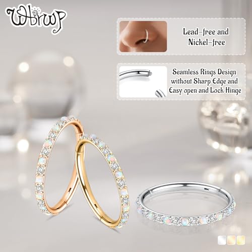 WBRWP 16G 12MM Hoop Nose Rings Clicker: White Opal Gold Plated Surgical Steel Septum Rings Segment Hoop Daith Piercing Jewelry Hypoallergenic Conch Helix Cartilage Earring by WBRWP - Used condition - Image 2