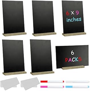 VIPITH 6Pack Double Sided Mini Chalkboard Signs,Wooden Rectangle Small Blackboard with 4 Erasable Blackboard Pens 2 Cleaning Cloth for School, Weddings, Party Food Signs, Message Board Signs (6x9")