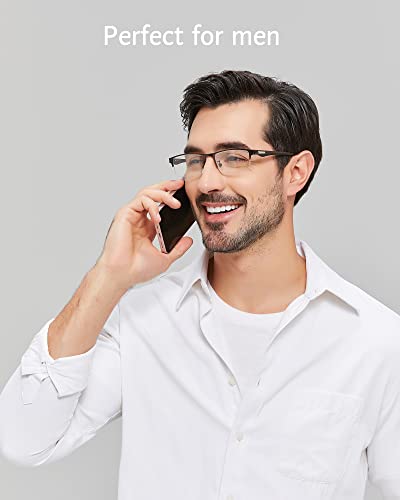 Image of ANRRI Blue Light Glasses for Men Semi Rimless Rectangle Metal Frame UV Blocking Computer Glasses