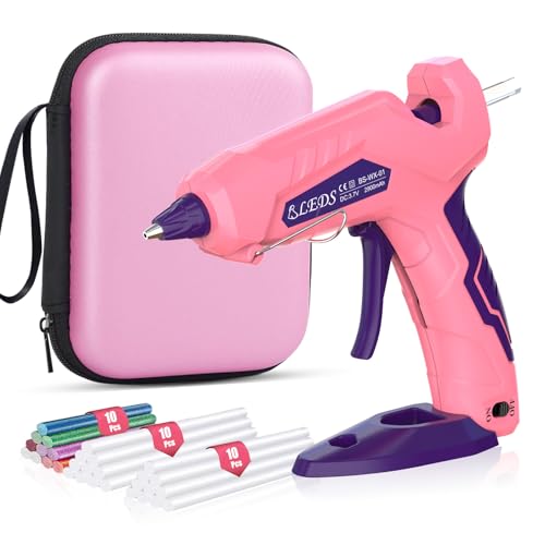 BLEDS Cordless Glue Gun with Storage Case, 2.9 Ah Fast Preheating Rechargeable Hot Glue Gun Kit with 30 Pcs Glue Sticks Stand-Up Mini No-Drip Mini Hot Glue Gun for DIY Gift Craft Decor