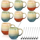 Lallisa Set of 8 Large Coffee Mugs Set with Spoons, 18 oz Ceramic Tea Mug Tea Cups for Coffee Tea Hot Cocoa Funny Ceramic Coffee Cups for Women Men, Housewarming Gift, Christmas Gift