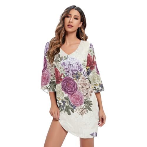 Robe d'été vintage aquarelle roses pour vos balades en bord de mer