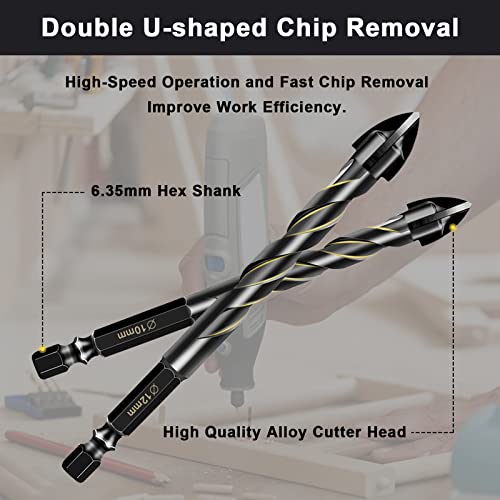 12 Pcs Masonry Drill Bit Sets, Concrete Drill Bit Set For Ceramic Tile, Brick, Glass, Plastic And Wood, Tungsten Carbide Tip Work With Wall Mirror, Paver On Concrete Or Brick Wall(4 5 6 8 10 12Mm) #TOP3