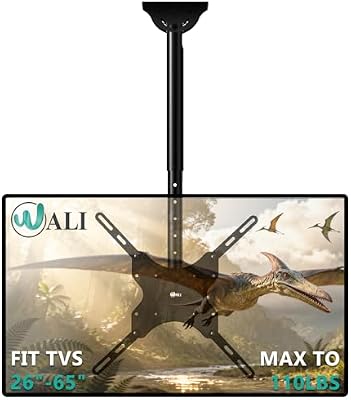 WALI Ceiling TV Mount for 26-65 Inch LCD LED OLED 4K TVs, Hanging Pole Ceiling Mount TV Bracket Up Down, TV Ceiling Mounts for Gym Patio Gazebo, up to 110 lbs, Max VESA 400x400mm (CM2665), Black