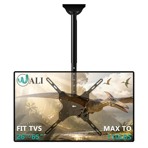 WALI TV Ceiling Mount Adjustable Bracket Fits Most LED, LCD, OLED and Plasma Flat Screen Display 26 to 65 Inch, up to 110 Lbs, VESA 400x400mm (CM2665), Black