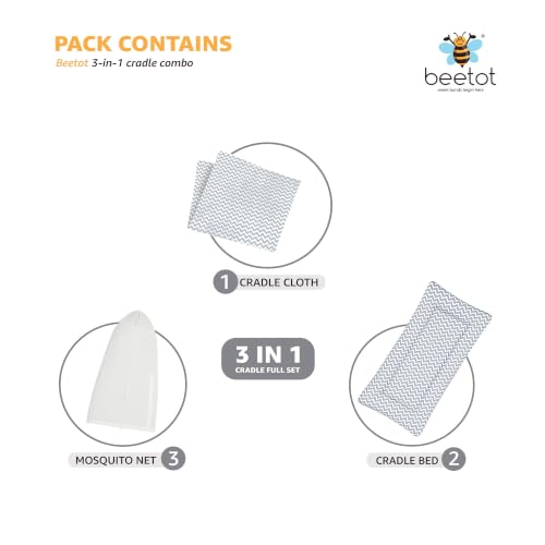 Image of Premium Swing Cradle Set | Hanging Swing Cradle, Removable 5-Layer Padded Bed & Mosquito Net | Up to 15 kg | Melanchi Stripes