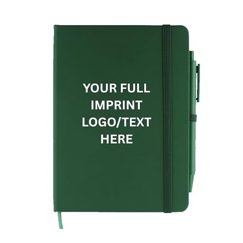 Custom Leatherette Notebooks with Pen-5'x8' Set Of 50 With FULL COLOR IMPRINT Your Text, Your Pic, Company Name, Or Logo, Perfect For Promotional Item, Party Events, And School [larger Size] (Green)