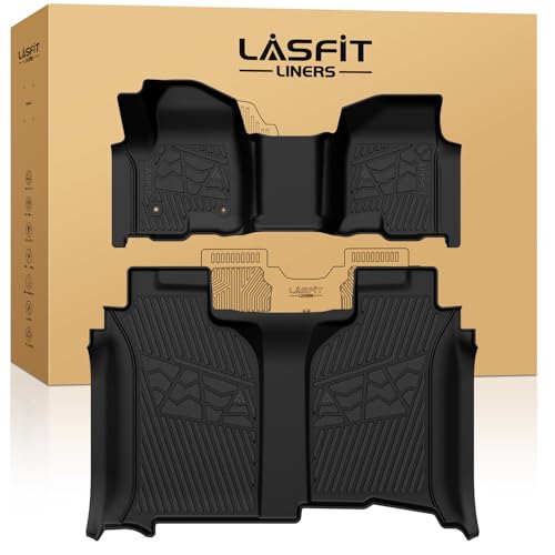 Image of LASFIT Floor Mats 2019-2026 for Chevy Silverado /GMC Sierra 1500, 2020-2026 2500HD 3500HD, Crew Cab /Bench Seat Only, Fit Without Rear Underseat Storage Box, All Weather TPE Custom Fit Floor Liners